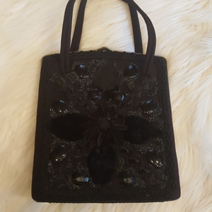 VINTAGE CARON OF HOUSTON LITTLE BLACK BOX PURSE WITH‎ BEADS